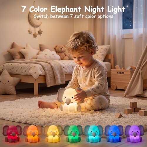 AVEKI Elephant Night Light, Silicone Touch Bedside Lamp (Grey)