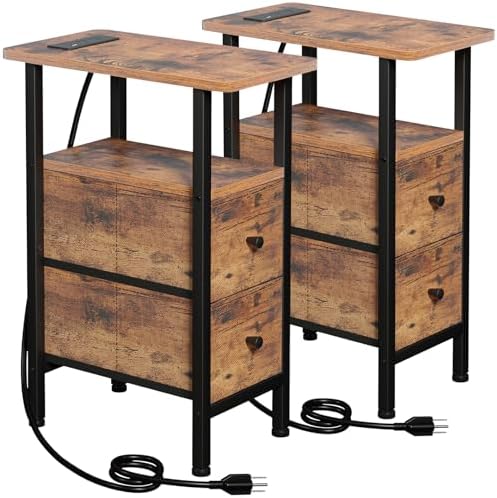 LOAKEKEL Narrow End Table with Charging Station, Side Tables Living Room