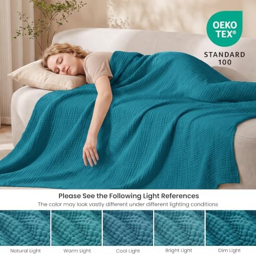 Love's cabin 100% Cotton Muslin Blanket Twin XL Size for Bed, Teal