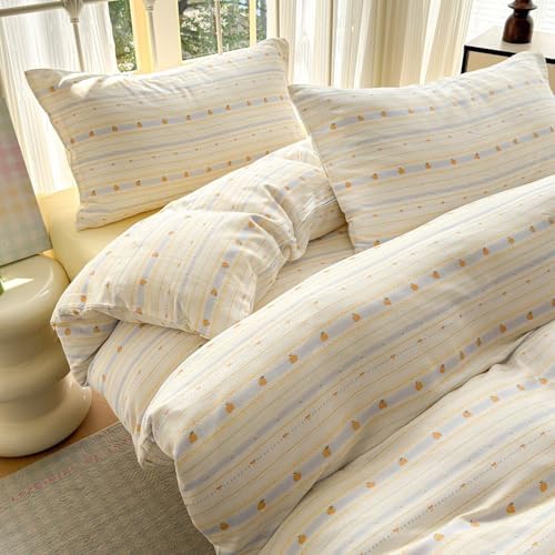 100% Cotton Yellow Pumpkin Duvet Cover Twin Size 2 Layer Muslin Comforter Cover Set for Teen Girls Women,Cute Bedding Set 3 Pieces,Includes 1 Duvet Cover& 2 Pillowcases