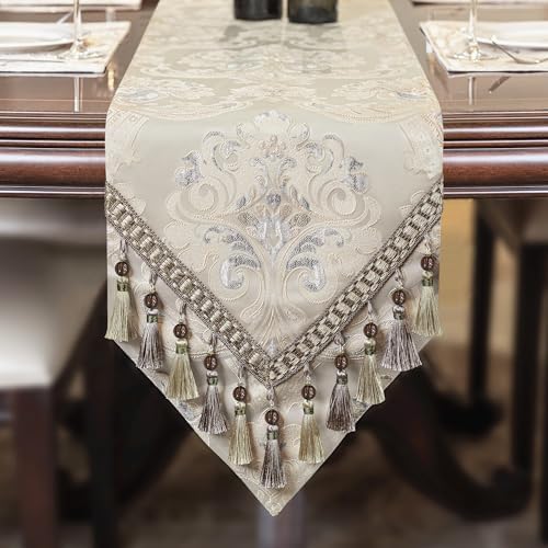 Loom and Mill Luxury Jacquard Table Runner 72 Inches Long, Light Apricot