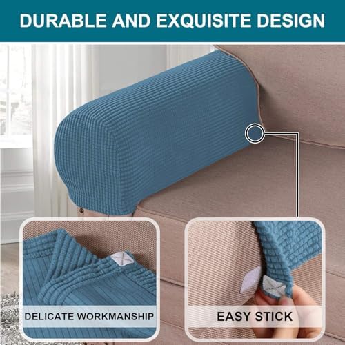 Turquoize Stretch Armrest Covers for Chairs and Sofas Couch Arm Covers for Sofa Spandex Jacquard Armrest Cover Anti-Slip Furniture Protector Armchair Slipcovers for Recliner Set of 2,Dusty Blue