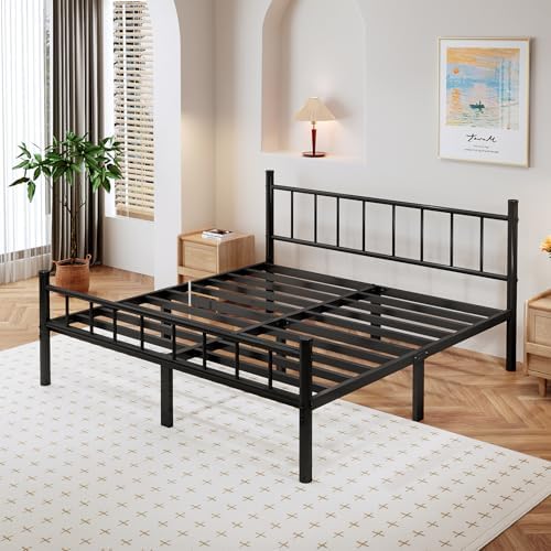 zizin Queen Metal Bed Frame with Headboard and Footboard Steel Slat Support