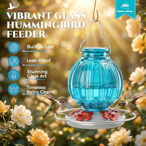 Glass Hummingbird Feeder for Outdoors Hanging, 26 fl oz Bird Nectar Feeder
