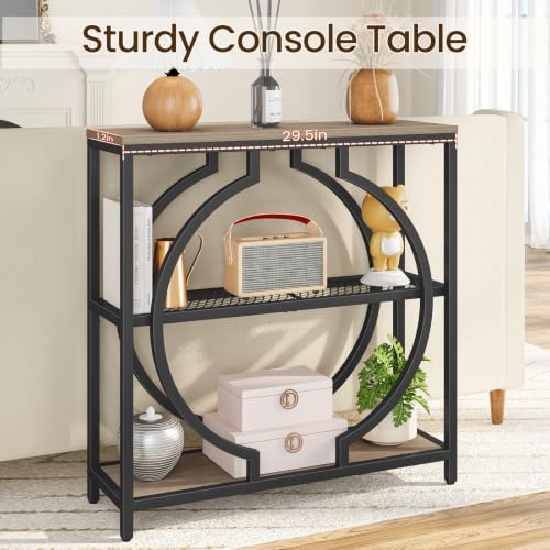 Snughome Entryway Table with 3 Tier Storage Shelves, Narrow Console Table Industrial Sofa Table with Circle Base, Behind The Couch Entrance Table for Hallway, Living Room, Foyer