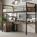 GarveeHome Loft Bunk Bed with L-Shaped Desk, Industrial Twin Loft Bed,Brown