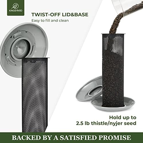 Kingsyard Finch Feeders for Outdoors Hanging, Metal Mesh Tube Bird Feeder for Nyjer/Thistle Seed, 2.5 lbs Large Capacity (Grey)
