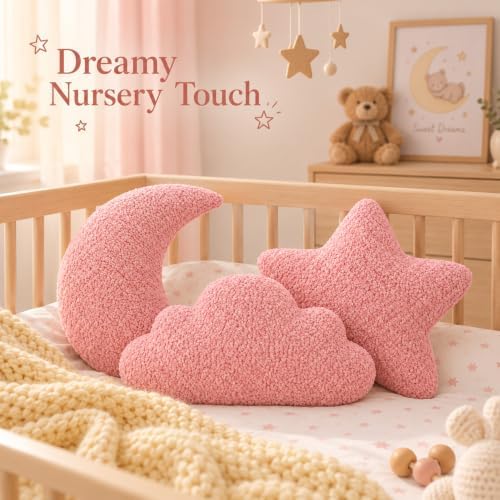 3 Pack Cloud Moon Star Shaped Throw Pillows 16 Inch Pink Plush Pillow Set