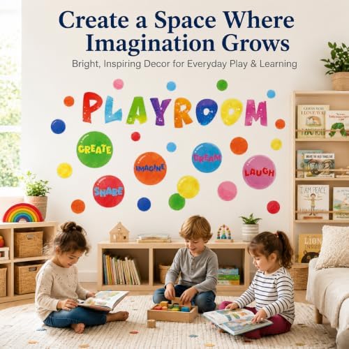 Cinrobiye Inspirational Quotes Wall Decals, Playroom Wall Decor, Laugh Imagine Share Dream Create Wall Stickers, Classroom Wall Decorations for Playroom, Preschool, Daycare, Learning Room