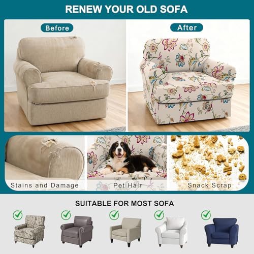 NILUOH 2-Piece T-Cushion Armchair Slipcover, Stretch Chair Cover with Separate Seat Cushion Cover, Soft Washable Furniture Protector for Living Room