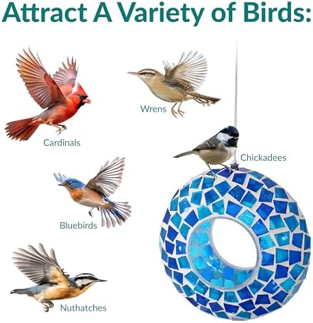 Sunnydaze Mosaic Glass Bird Feeder for Outdoors, Blue Mosaic