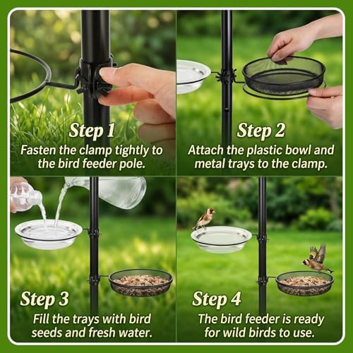 LemonRoad 2 Pack Mesh and Plastic Tray Seed Trays for 1" Bird Feeder Poles