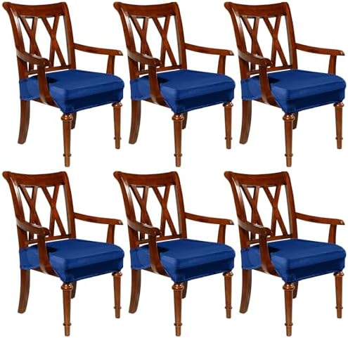 Havawish Extra Wide Dining Chair Seat Covers, Federal Blue, Velvet, 6 Pcs