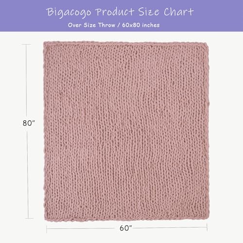 Bigacogo Chunky Knit Throw Blanket for Couch, 60x80 inches, Dusty Pink