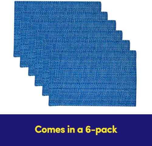 Sweet Home Collection 100% Cotton Placemats for Dining Room Rectangle Two Tone Woven Fabric 13" x 19" Soft Durable Table Mat Set, Set of 6, Dark Blue