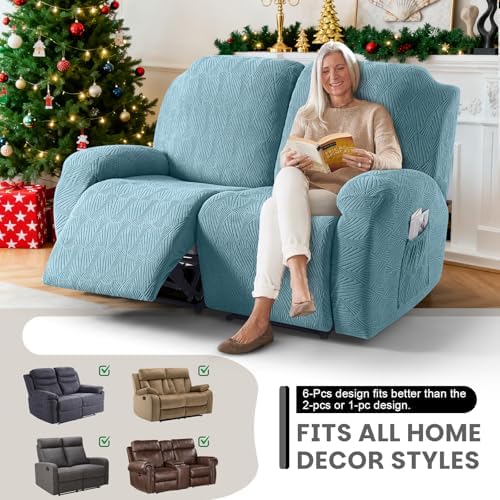 VANSOFY Stretch Recliner Loveseat Cover, 6-Pieces Slipcover, 2 Seat,Light Blue