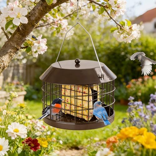 Gbekery Squirrel Proof Suet Bird Feeders for Outdoors Hanging, Brown