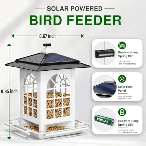 Birdream 2 Pack Solar Bird Feeders for Outdoors, Hanging Solar Wild Bird Seed, Assembly Required, 1-Min Easy Setup, Classic Courtyard Design, Attracting Cardinals Chickadees Sparrows, Total 7 LB