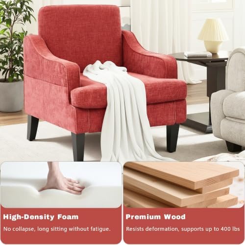 Set of 2 Accent Chair for Living Room,Mid-Century Arm Chair Chenille Fabric Living Room Chairs,Upholstered Reading Chair for Bedroom,Single Sofa Chair with Wood Legs for Apartment (Orange)