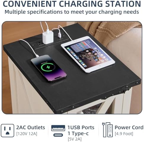 Joaxswe Narrow Night Stand with Charger Station, Glass Barn Door