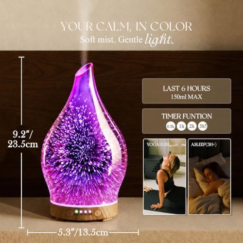 Porseme Essential Oil Diffuser 150ml Handmade Glass Diffuser 6H Runtime