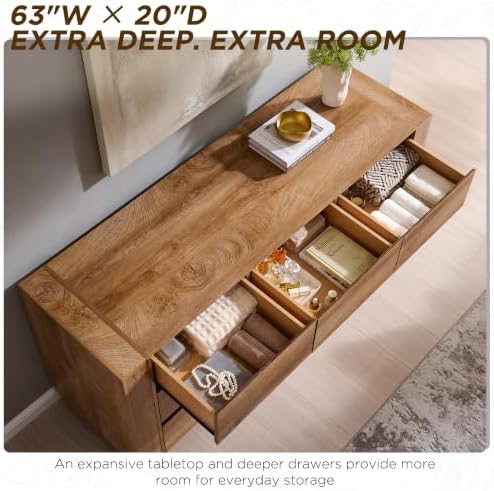 OKD 63" Modern 9 Drawer Dresser for Bedroom, 20" Depth for More Storage