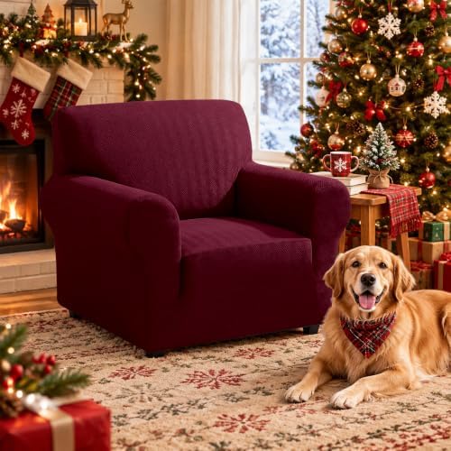 XINEAGE Stretch Armchair Slipcover, Non-Slip Pet Couch Cover,Wine Red