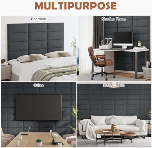 IFNOW Wall Mounted Headboard, Peel and Stick Panels, Black, King