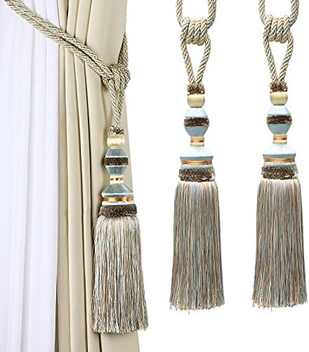 2 Pack Tassel Curtain Tiebacks Drapery Curtain Holdbacks-Blue