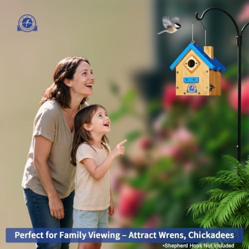 SISTERBIRD Birdhouses for Outdoors, Blue Hanging Wren House, Warming Gifts