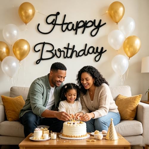 Black Happy Birthday Sign Knitted Wire Words Birthday Wall Hanging Decor