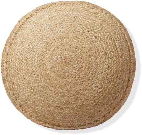 Casafield Braided Jute Pouf, Large Round Pouf Ottoman, 22" W x 22" D x 14" H Woven Jute Footrest, Decorative Indoor Boho Home Accent for Living Room