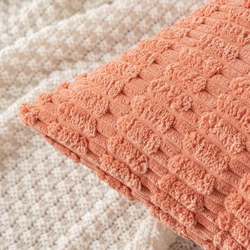 MIULEE Corduroy Decorative Throw Pillow Covers 18x18 Coral Pack of 2