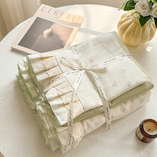 Muslin Cotton Duvet Cover Set Ruffled,Twin(68"x86"),Multicolor Flower