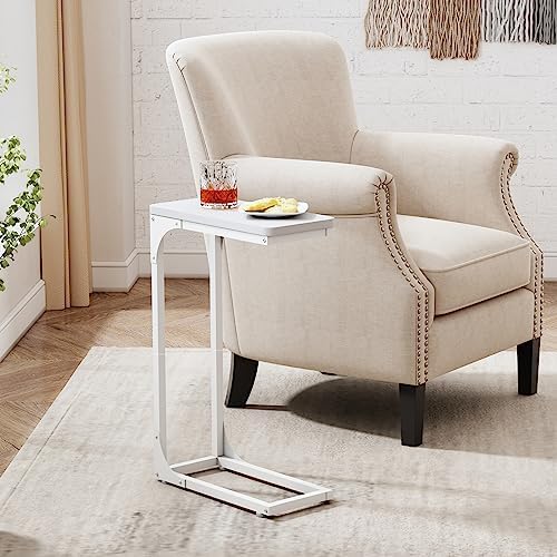 QEEIG Narrow C Table Side Tables Set of 2 (7.1" Width, White)