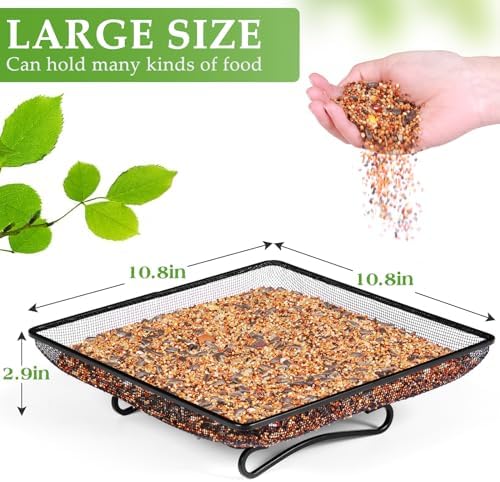 MIXXIDEA Ground Bird Feeder Tray 11x11 Inches, Metal Platform Mesh Seed Tray for Bird Feeders, Great Attracting Garden Yard Decoration for Wild Birds Squirrels Dove,2 Pack