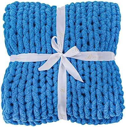 Bigacogo Chunky Knit Throw Blanket for Couch, 51x63 inches, Bright Blue