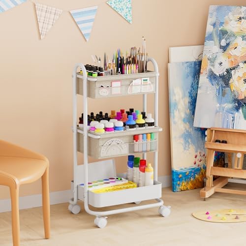 Baby Diaper Caddy Organizer Cart - 3 Tier Rolling Cart, Off White