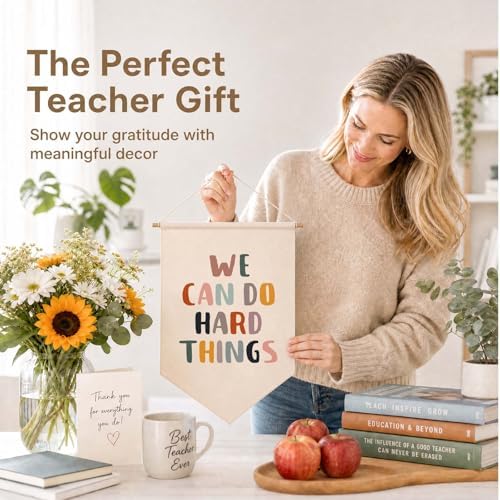 Classroom Wall Decor Banner, We Can Do Hard Things Positive Affirmation Hanging Sign, Motivational Fabric Poster for Kids Room Playroom Teacher Decor