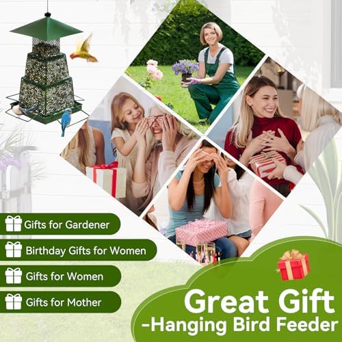 Metal Hanging Bird Feeder with 360° Mesh and 4 Perches