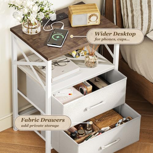 Huuger Nightstand Set of 2 with Charging Station, USB-C Port, End Tables