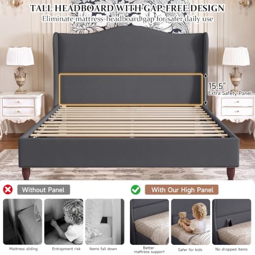 koorlian Full Size Upholstered Bed Frame with 51'' Tall Headboard, Grey