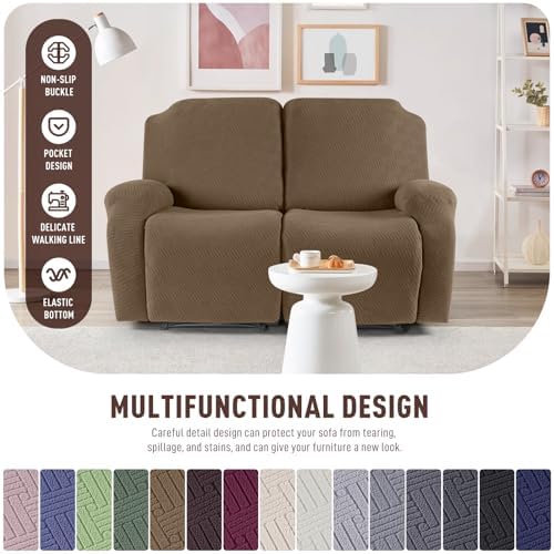 KinCam Oversized Loveseat Recliner Covers, Reclining Cover, Brown