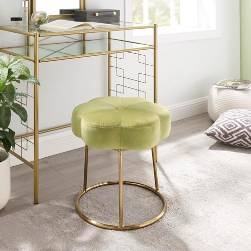 Linon Talulah Light Green and Gold Vanity and Accent Stool