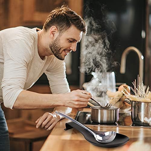 VanlonPro Stainless Steel Spoon Rest, Spatula Ladle Holder, Stainless Steel Utensil Spoon Rest Holder, Brushed Finish, Dishwasher Safe 9.8 x 3.7 Inch (Black 1PC)