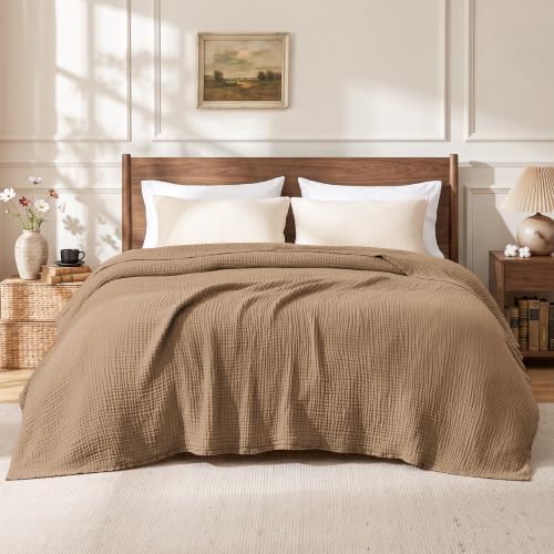Love's cabin 100% Cotton Muslin Blanket California King, Light Brown