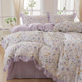 HighBuy Farmhouse Ruffle Duvet Cover Full Size,Purple Floral 100% Cotton Durable Duvet Cover Set Coquette Soft Lilac Comforter Cover Quilted Cover for Women Girls,Cottagecore Bedding Set