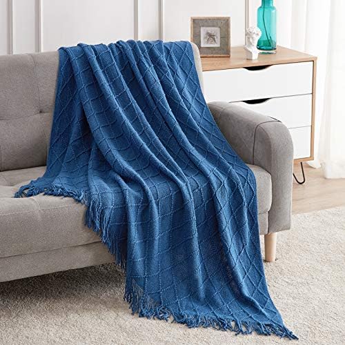 BOURINA Royal Blue Throw Blanket 50x60 Inch Knitted Soft Throw Sofa Blanket