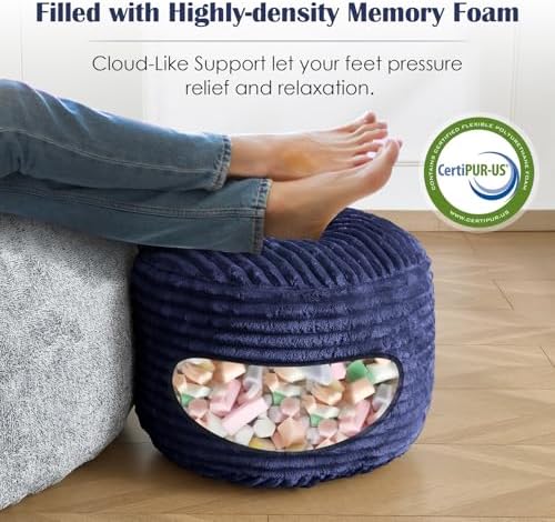 SHOUREN Stuffed Round Ottoman,Pouf Ottoman Foot Rest,20 X 15,Navy