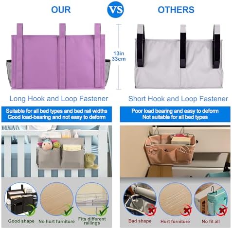 Surblue Caddy Hanging Organizer Bedside Storage Bag for Bunk and Hospital Beds, Purple, L